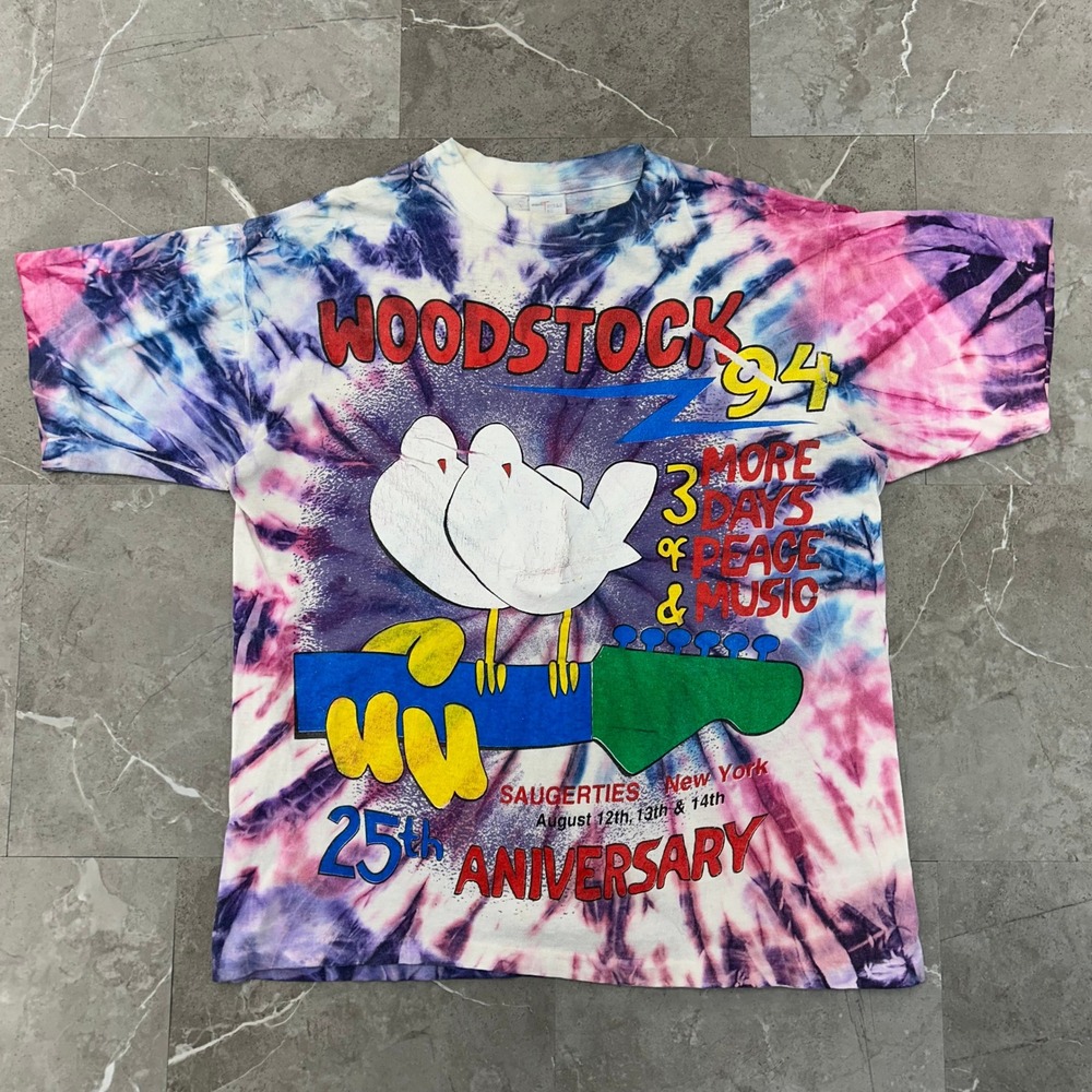 Vintage Woodstock 94 Graphic Tee Mens Large‎ Tie Dye Metallica Nine Inch Nails